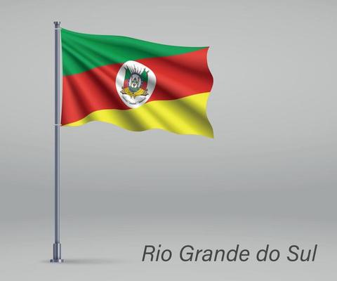 Waving flag of Rio Grande do Sul - state of Brazil on flagpole.