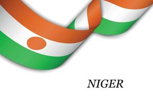 Waving ribbon or banner with flag of Niger. vector