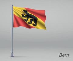 Waving flag of Bern - canton of Switzerland on flagpole. Templat vector