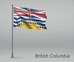 Waving flag of British Columbia - province of Canada on flagpole vector