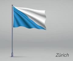 ondeando la bandera de zurich - cantón de suiza en el asta de la bandera. templo vector