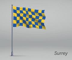 Waving flag of Surrey - county of England on flagpole. Template vector
