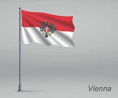 Waving flag of Vienna - state of Austria on flagpole. Template f vector