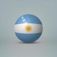 Bola o esfera de plástico brillante realista 3d con bandera de argentina vector
