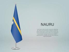 Nauru hanging flag on stand. Template forconference banner vector