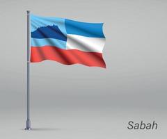 Waving flag of Sabah - state of Malaysia on flagpole. Template f vector
