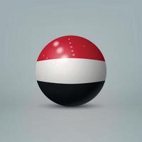 Bola o esfera de plástico brillante realista en 3d con bandera de yemení vector