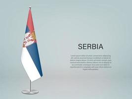 Serbia hanging flag on stand. Template forconference banner vector