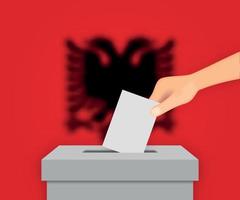 fondo de la bandera electoral de albania. urna con plantilla de bandera borrosa para su diseño vector