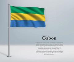 Waving flag of Gabon on flagpole. Template for independence day vector