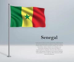 Waving flag of Senegal on flagpole. Template for independence da vector