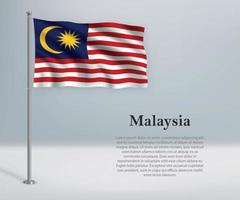 Waving flag of Malaysia on flagpole. Template for independence d vector