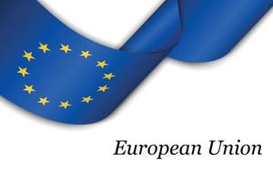Waving ribbon or banner with flag of European Union vector