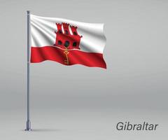 Waving flag of Gibraltar - territory of United Kingdom on flagpo vector