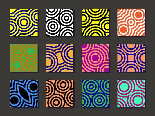 Pack with colorful tiles with abstract geometric art.