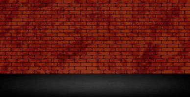 Stylish studio, panoramic red brick background with peeling paint, black textured floor - Vector