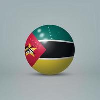 Bola o esfera de plástico brillante realista en 3d con bandera de mozambiq vector