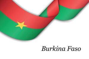 Waving ribbon or banner with flag of Burkina Faso. vector