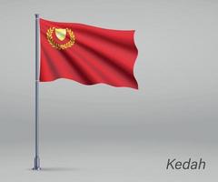 ondeando la bandera de kedah - estado de malasia en el asta de la bandera. plantilla f vector
