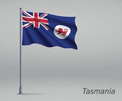 ondeando la bandera de tasmania - estado de australia en el asta de la bandera. plantilla vector