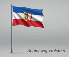 bandera ondeante de schleswig-holstein - estado de alemania en asta de bandera vector