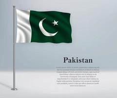 Waving flag of Pakistan on flagpole. Template for independence d vector