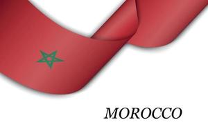 Waving ribbon or banner with flag of Morocco. vector