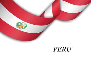 cinta ondeante o pancarta con bandera de Perú vector