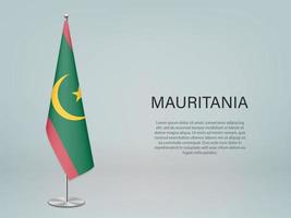 Mauritania hanging flag on stand. Template forconference banner vector