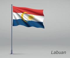 Waving flag of Labuan - state of Malaysia on flagpole. Template vector