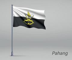 ondeando la bandera de pahang - estado de malasia en el asta de la bandera. plantilla vector