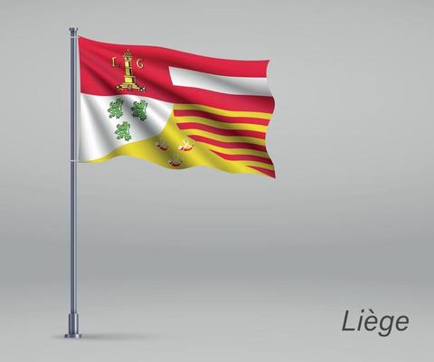 Waving flag of Liege - province of Belgium on flagpole. Template