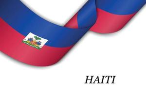 Waving ribbon or banner with flag of Haiti vector