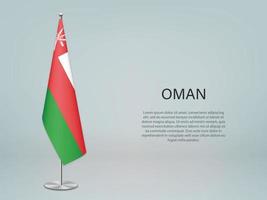 Oman hanging flag on stand. Template forconference banner vector