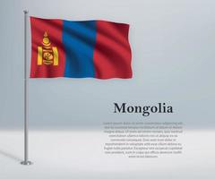 ondeando la bandera de mongolia en el asta de la bandera. plantilla para la independencia d vector