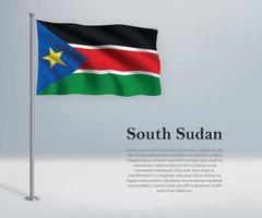 Waving flag of South Sudan on flagpole. Template for independenc vector