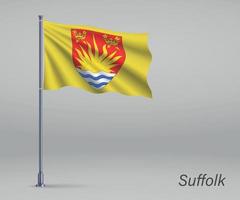 Waving flag of Suffolk - county of England on flagpole. Template vector