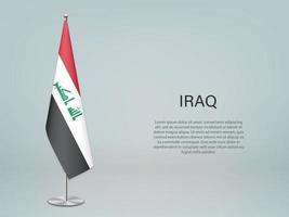 Iraq hanging flag on stand. Template forconference banner vector