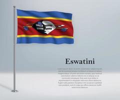 Waving flag of Eswatini on flagpole. Template for independence d vector