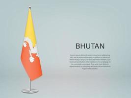 Bhutan hanging flag on stand. Template forconference banner vector