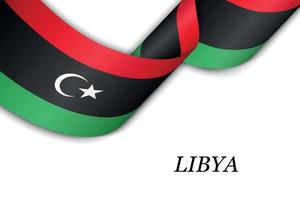 Waving ribbon or banner with flag of Libya. vector