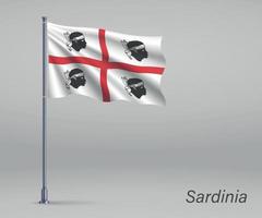 Waving flag of Sardinia - region of Italy on flagpole. Template vector