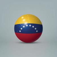 Bola o esfera de plástico brillante realista en 3d con bandera de venezuela vector