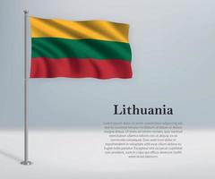 Waving flag of Lithuania on flagpole. Template for independence vector