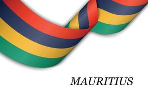 Waving ribbon or banner with flag of Mauritius. vector