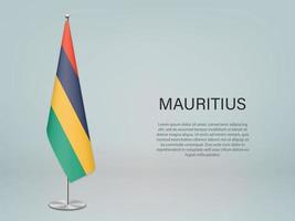 Mauritius hanging flag on stand. Template forconference banner vector