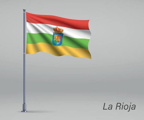 Waving flag of La Rioja - region of Spain on flagpole. Template