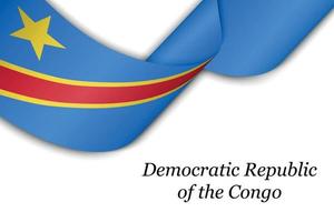 Waving ribbon or banner with flag of Democratic Republic Congo.