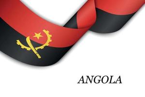 Waving ribbon or banner with flag of Angola. vector