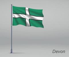 Waving flag of Devon - county of England on flagpole. Template f vector